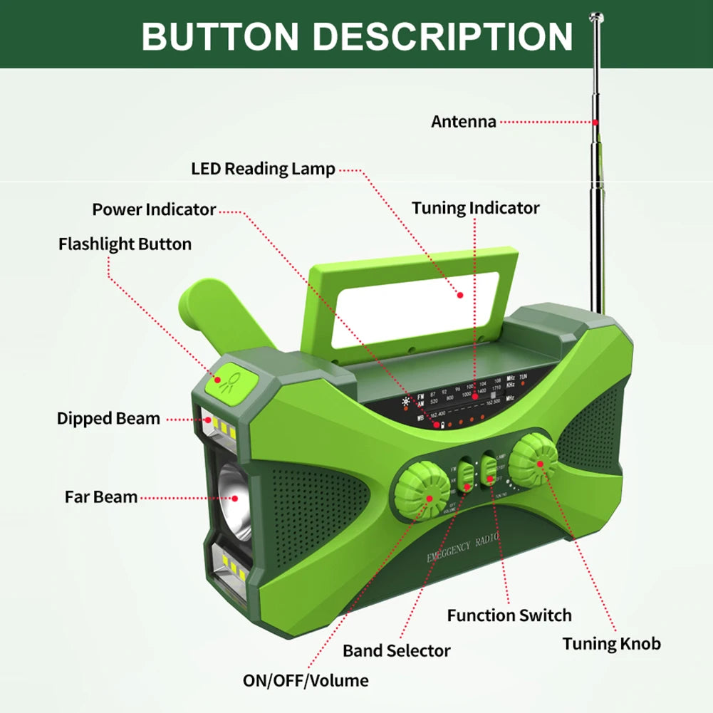Hignconcerned Portable 10000mAh Solar Radio Hand Crank LED