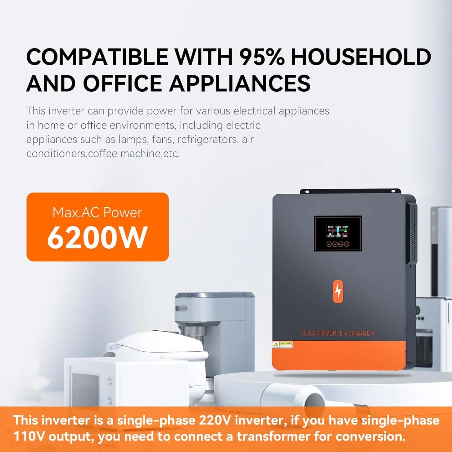 PowMr Hybrid Inverter 6.2KW 120A MPPT 24V 48V To 230V