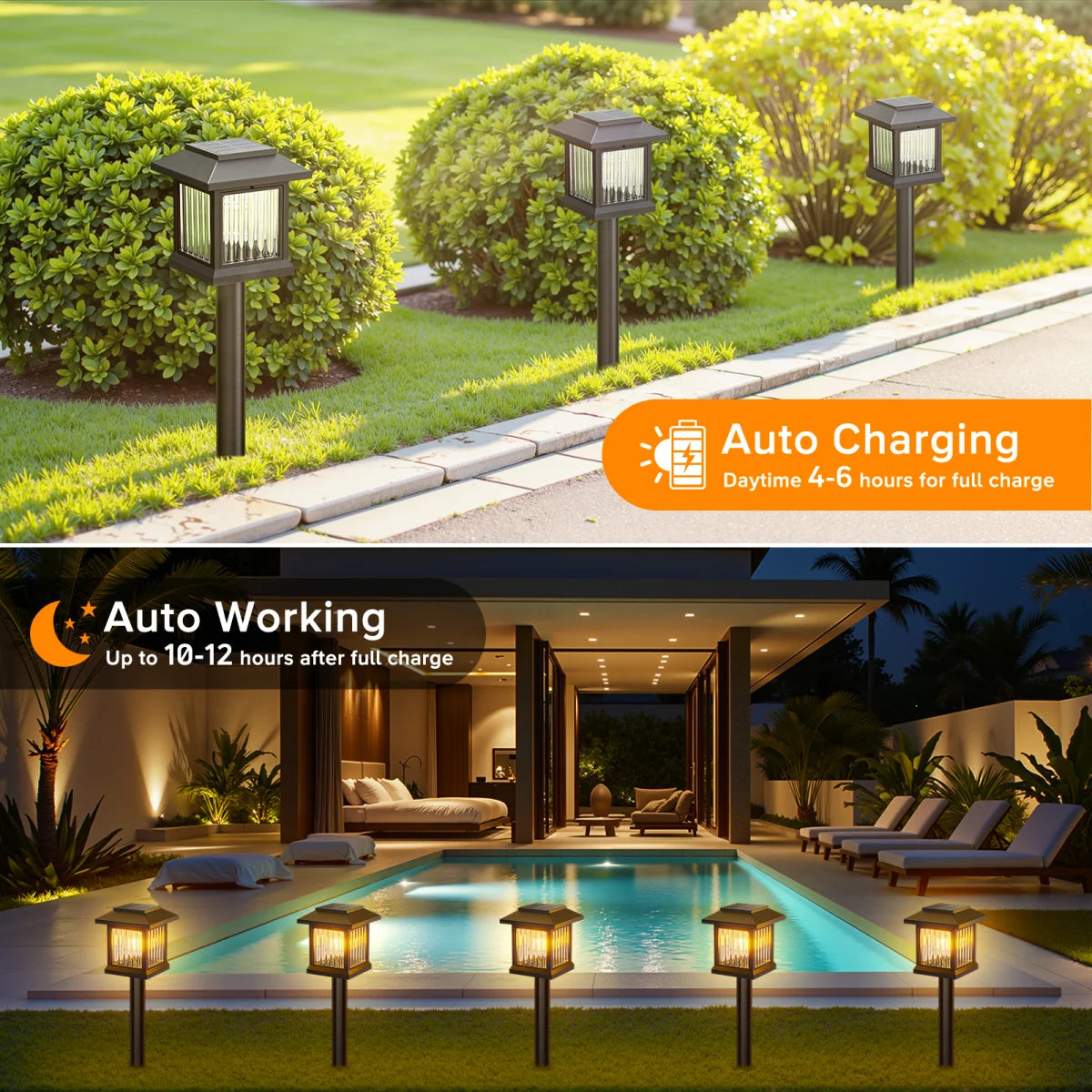 KPSTEK Solar Outdoor Lights 2 Pack Auto On Off Lawn Patio