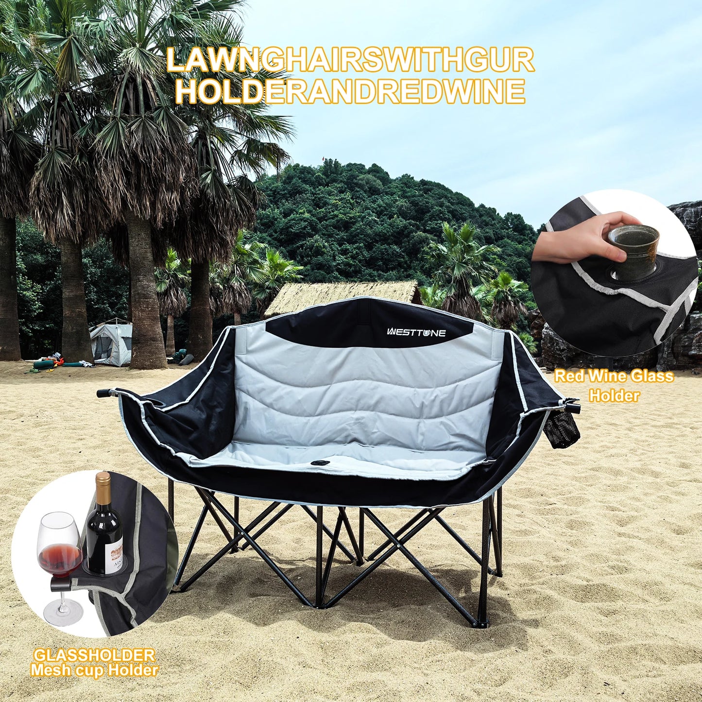 Westtune Double Camping Chair Oversized Loveseat Outdoor