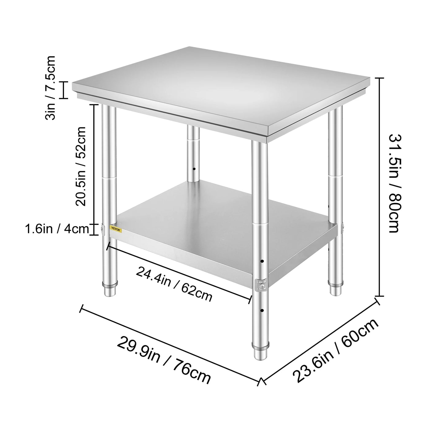 Stainless Steel Commercial Work Table With Undershelf 330LBS