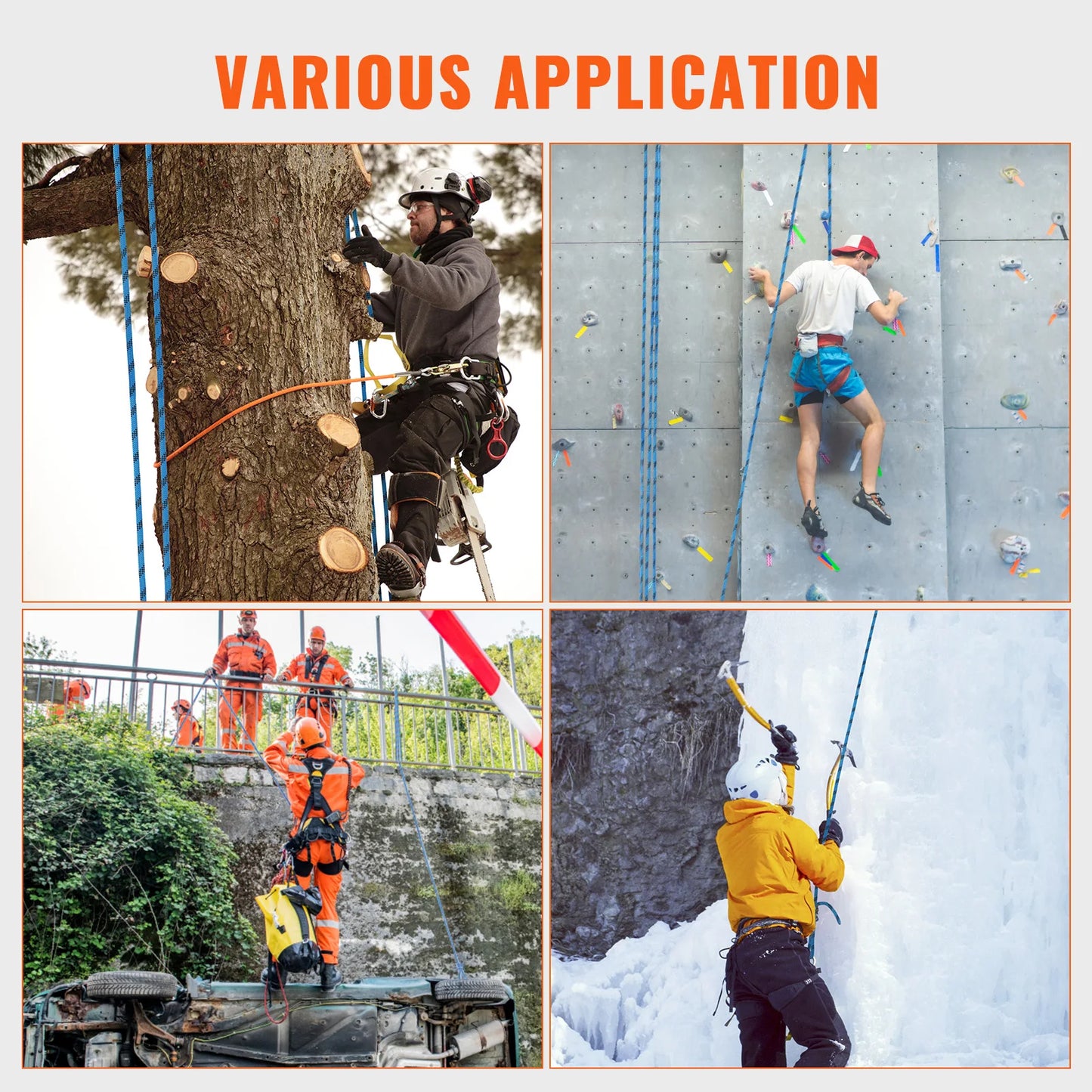 VEVOR Static Climbing Rope Durable Safety Fiber For Outdoor