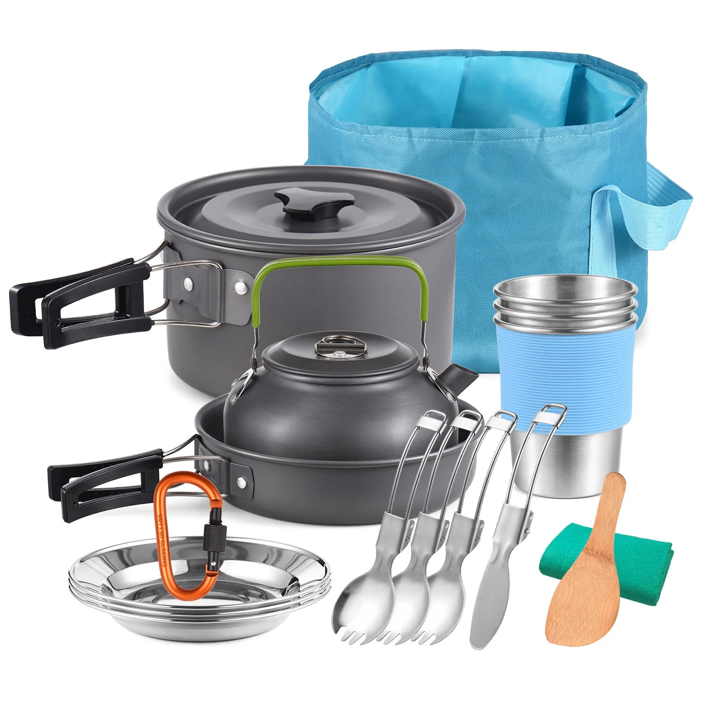 TOMSHOO Camping Pot Set Portable Aluminum Cookware Mess Kit
