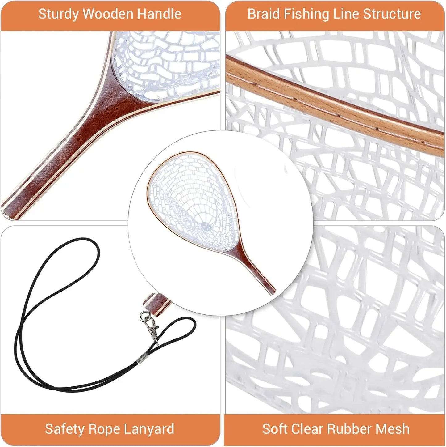 HiMIS Fishing Net Trout With Wooden Handle Rubber Mesh