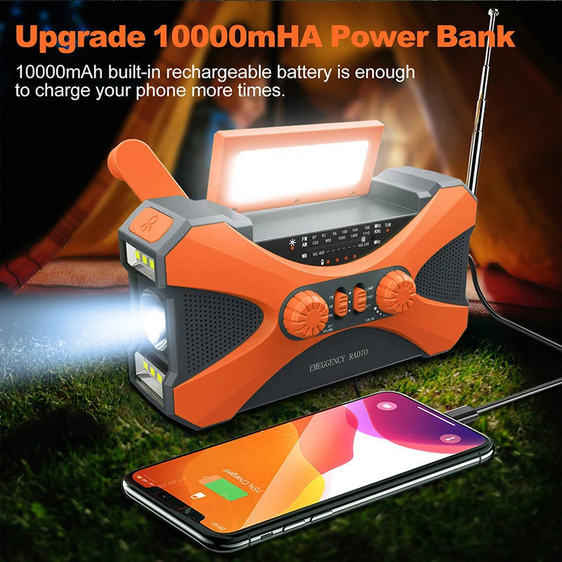 Hignconcerned Portable 10000mAh Solar Radio Hand Crank LED