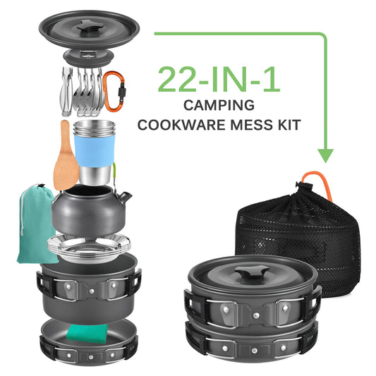 TOMSHOO Camping Pot Set Portable Aluminum Cookware Mess Kit