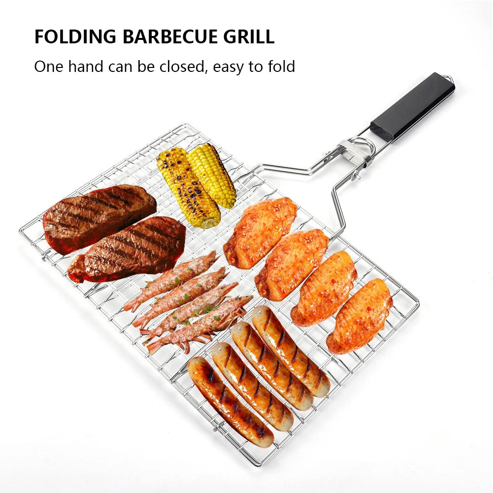 ANENG BBQ Grilling Basket Folding Outdoor Rack Stainless