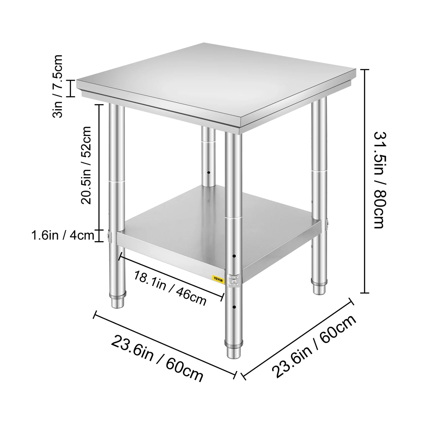 Stainless Steel Commercial Work Table With Undershelf 330LBS