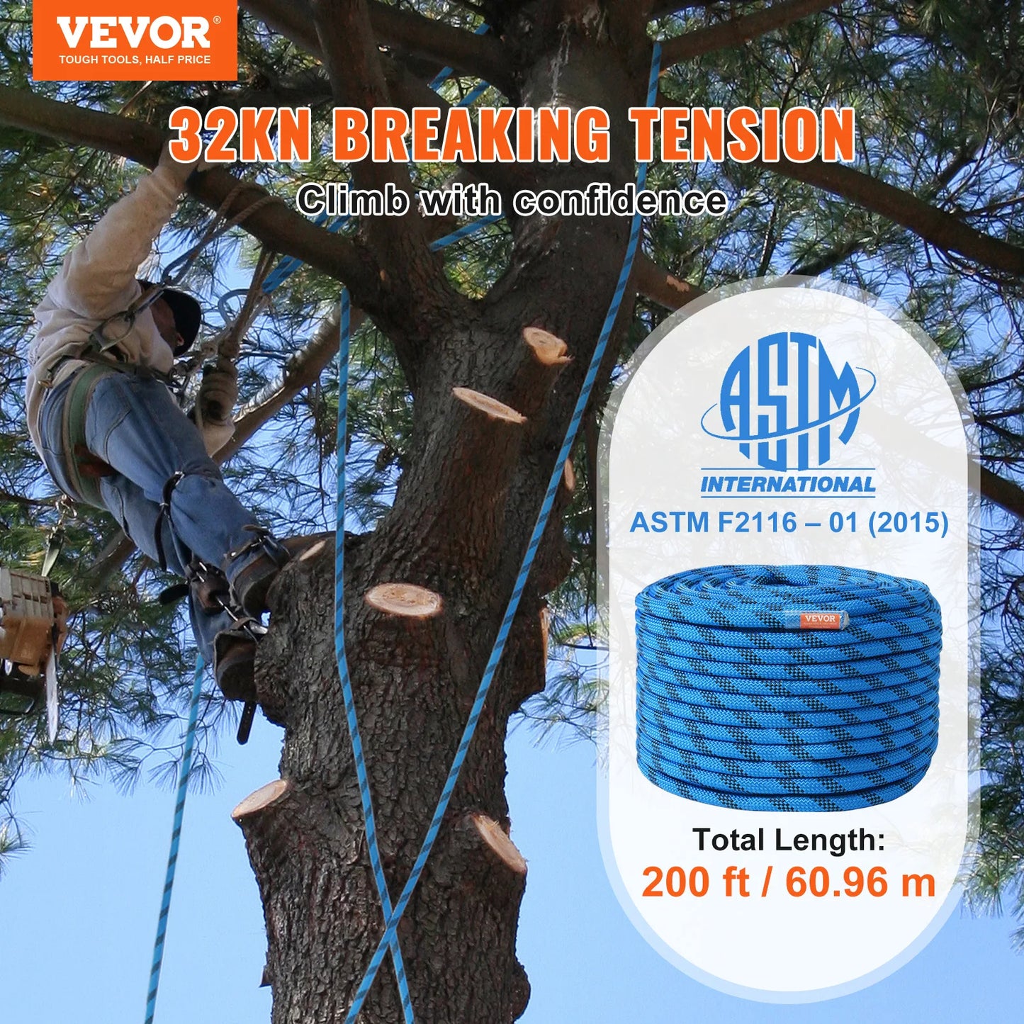 VEVOR Static Climbing Rope Durable Safety Fiber For Outdoor