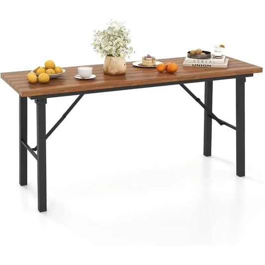 Guangbai Acacia Wood Patio Dining Table With Metal Frame
