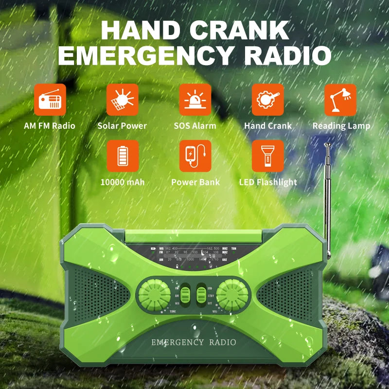 Hignconcerned Portable 10000mAh Solar Radio Hand Crank LED