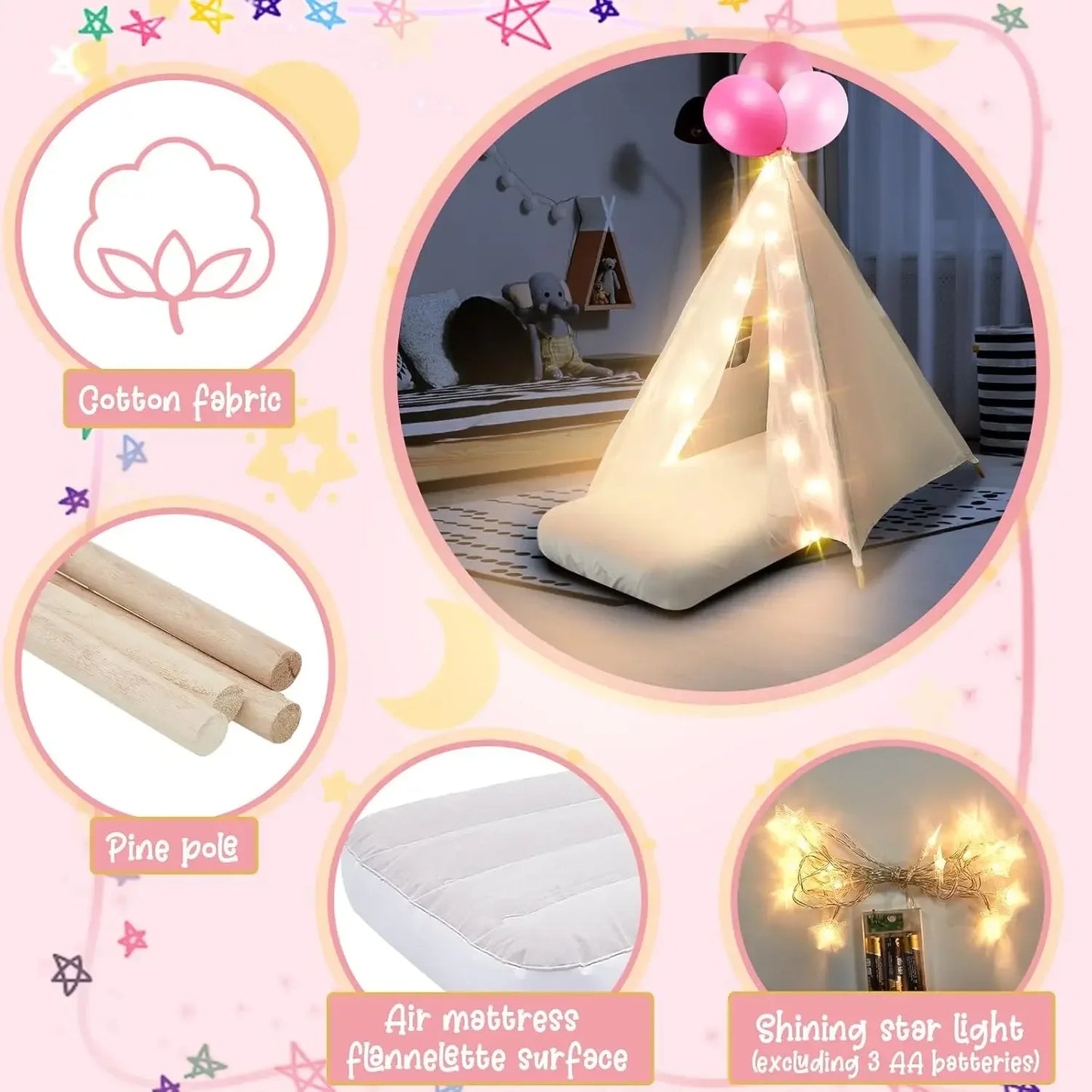 Hign-Concerned 6 Pack Sleepovers Teepee Tent For Kids