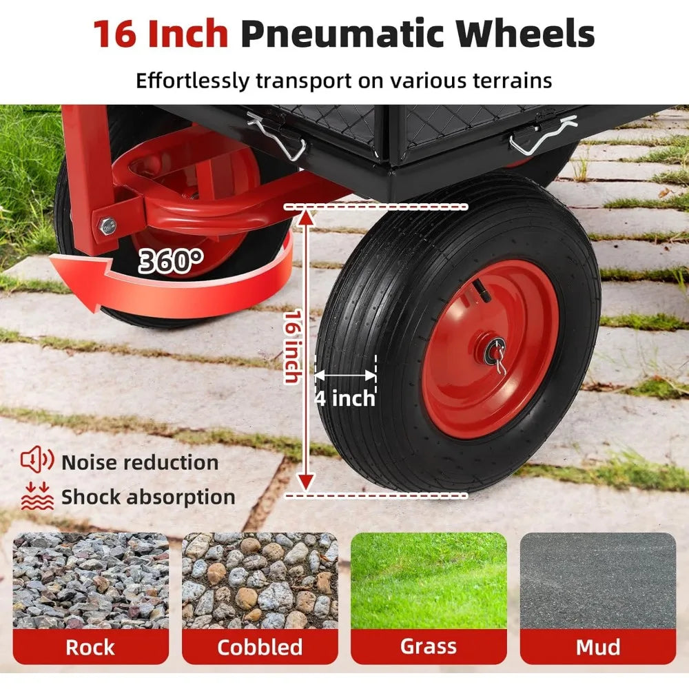 Heavy Duty Steel Garden Cart With Removable Mesh Sides