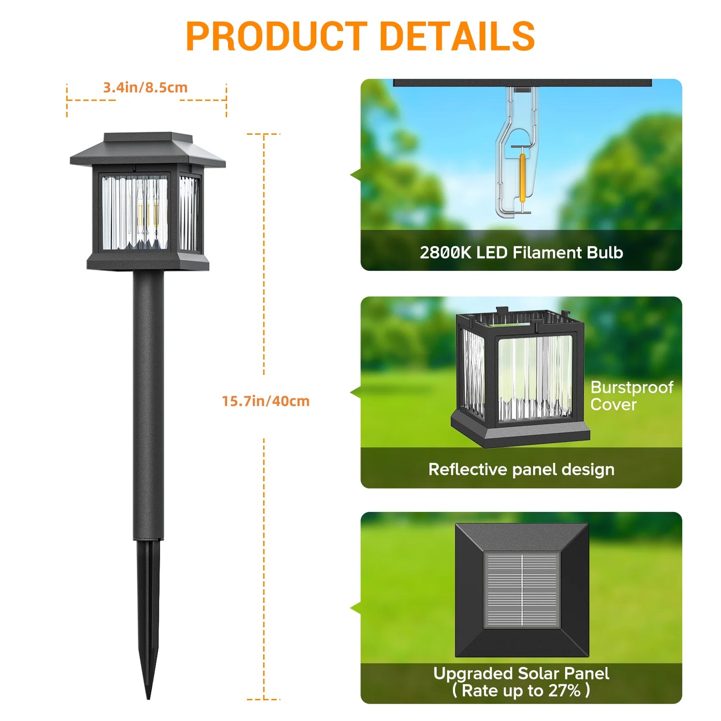 KPSTEK Solar Outdoor Lights 2 Pack Auto On Off Lawn Patio