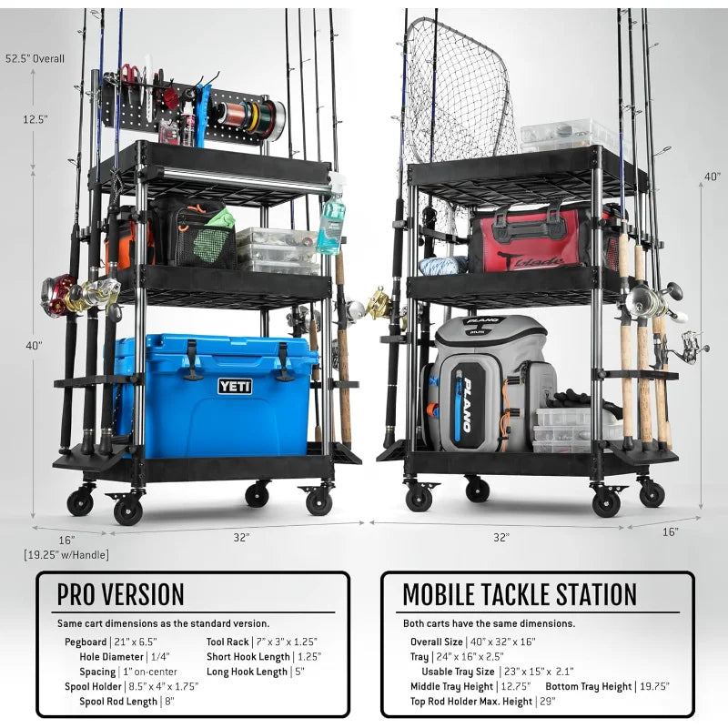 YTYIN Mobile Tackle Station 16 Rod Holder Cart Organizer