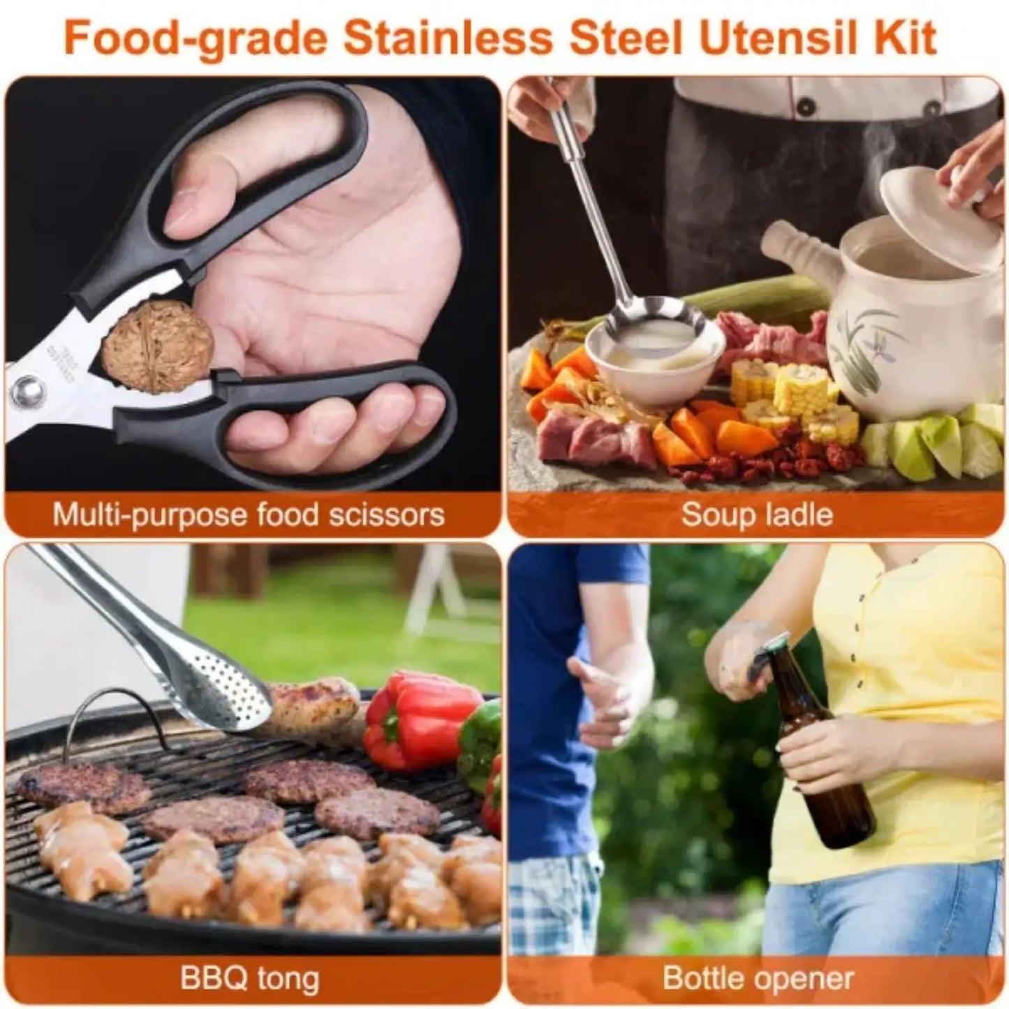 Can Hold 19Pcs Camping Cookware Kit Stainless Steel