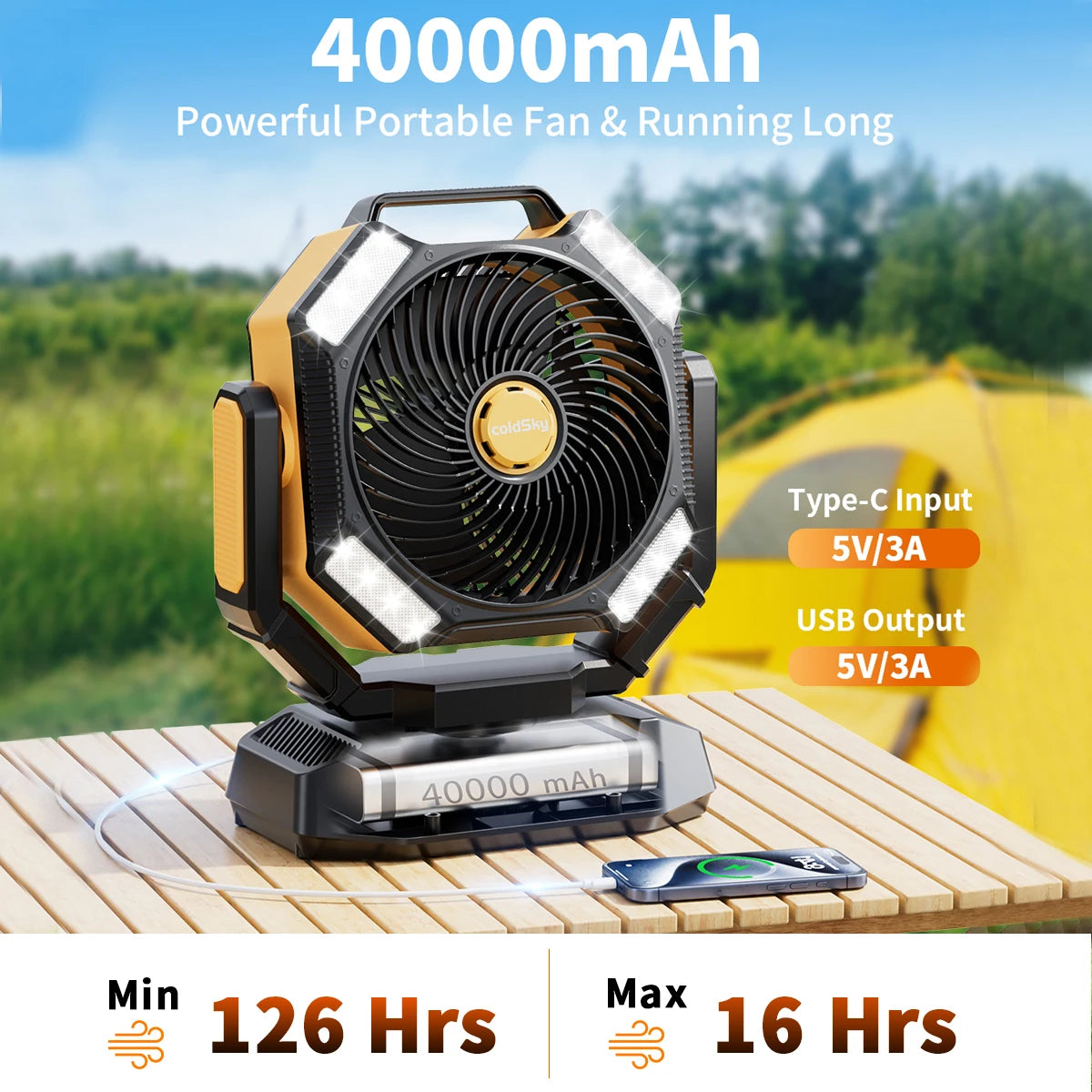 Portable Camping Fan 40000mAh LED Lantern Remote 8 Speeds