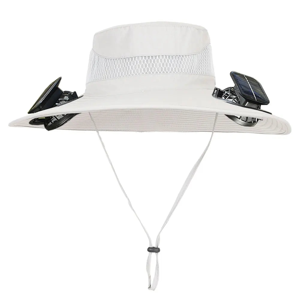 Craft of Weaving Solar Fan Hat for Outdoor Fishing Men