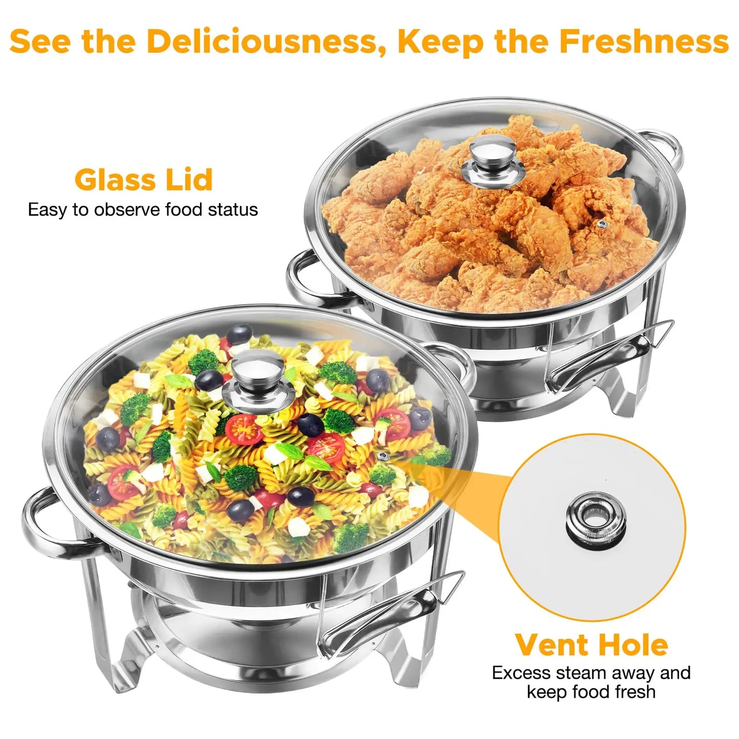 SGODDE Stainless Steel Chafing Dish Buffet Set Glass Lid