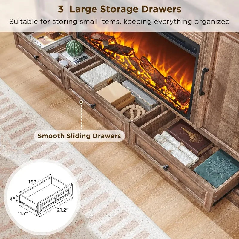Fireplace TV Stand With Electric Fireplace And Farmhouse Storage Cabinets