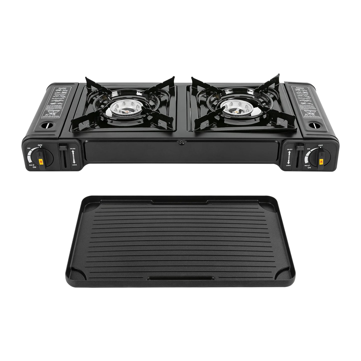 Portable Double Head Gas Stove With Baking Tray Outdoor