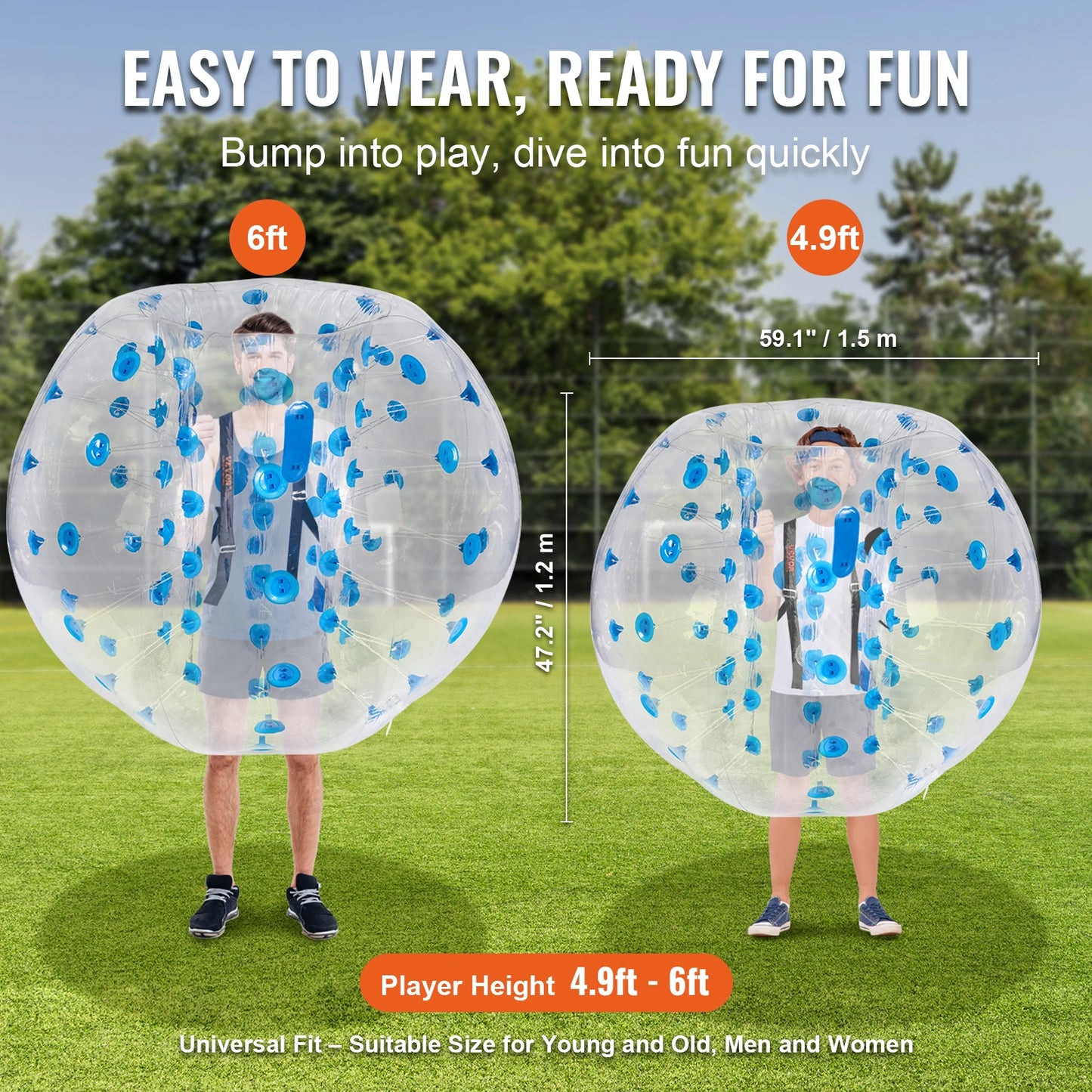 SucceBuy 5FT/1.5M Inflatable Bumper Ball Body Sumo Zorb Balls for Teen & Adult 0.8mm Thick PVC Human Hamster Bubble Balls