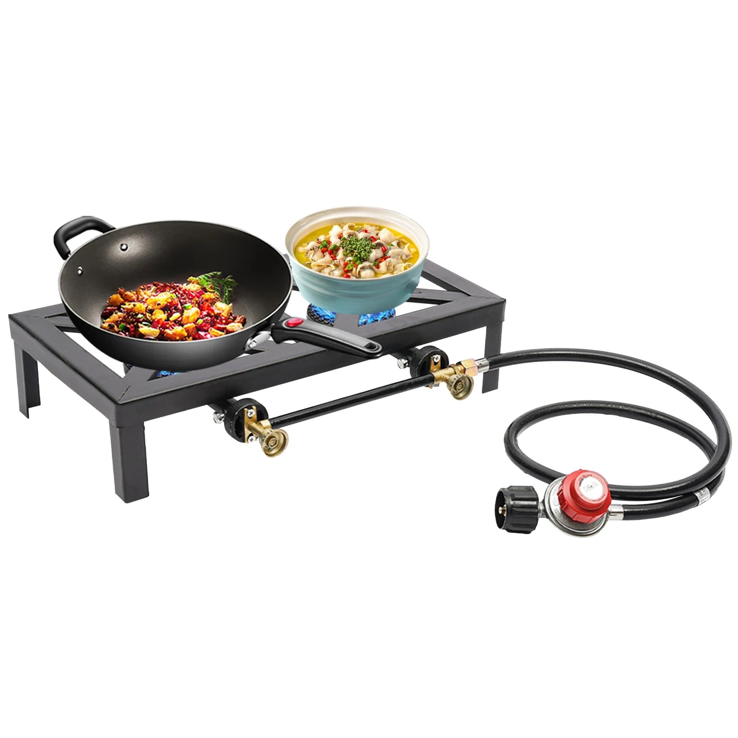 Portable Double Burner Outdoor Stove With Regulator Hose