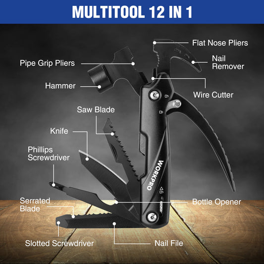 WORKPRO Multitool Hammer Claw With Sheath For Survival