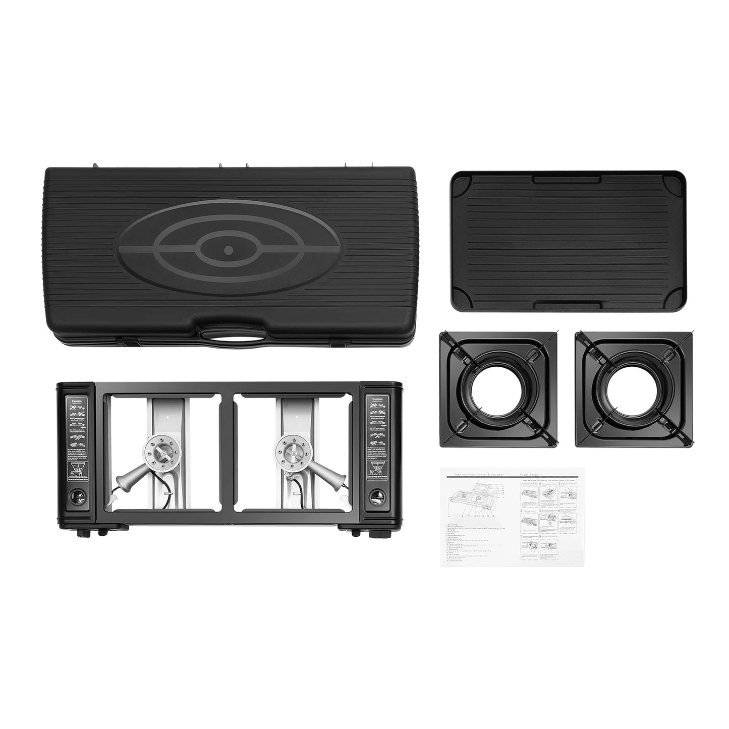 Portable Dual Burner Camping Stove With Grill Tray BBQ