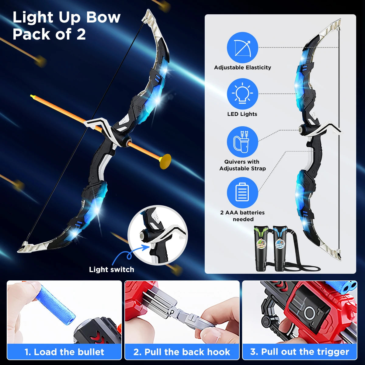 VATOS Archery Toy Set Bow Arrow LED Light Up Target Indoor