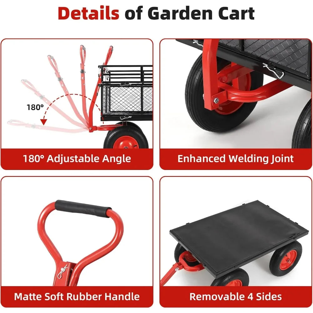 Heavy Duty Steel Garden Cart With Removable Mesh Sides