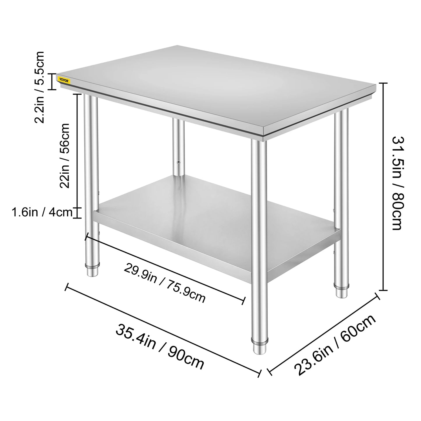 Stainless Steel Commercial Work Table With Undershelf 330LBS