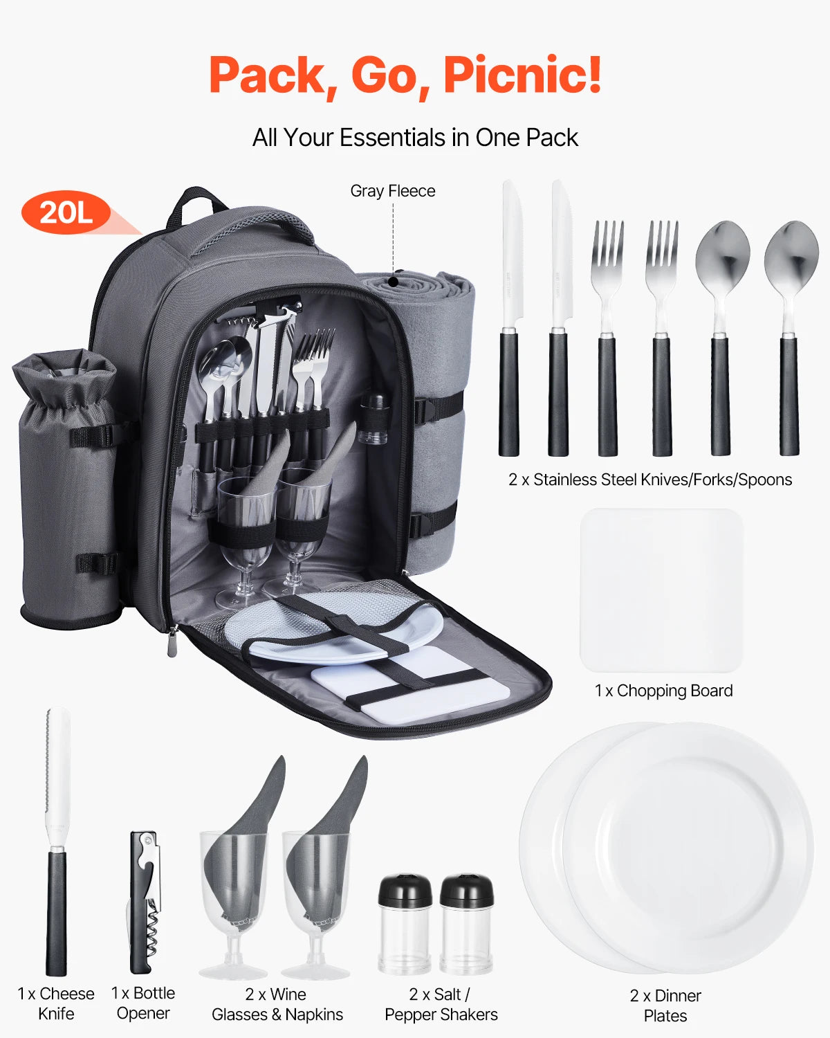 VEVOR Picnic Backpack With Detachable Bottle Holder Plates