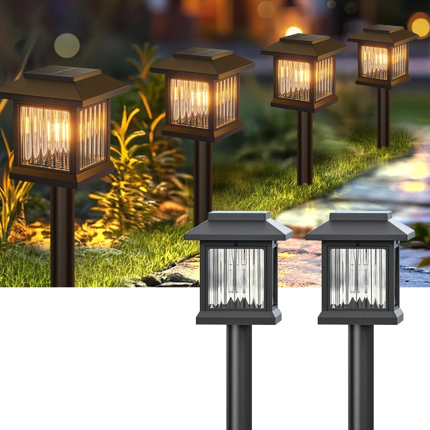 KPSTEK Solar Outdoor Lights 2 Pack Auto On Off Lawn Patio