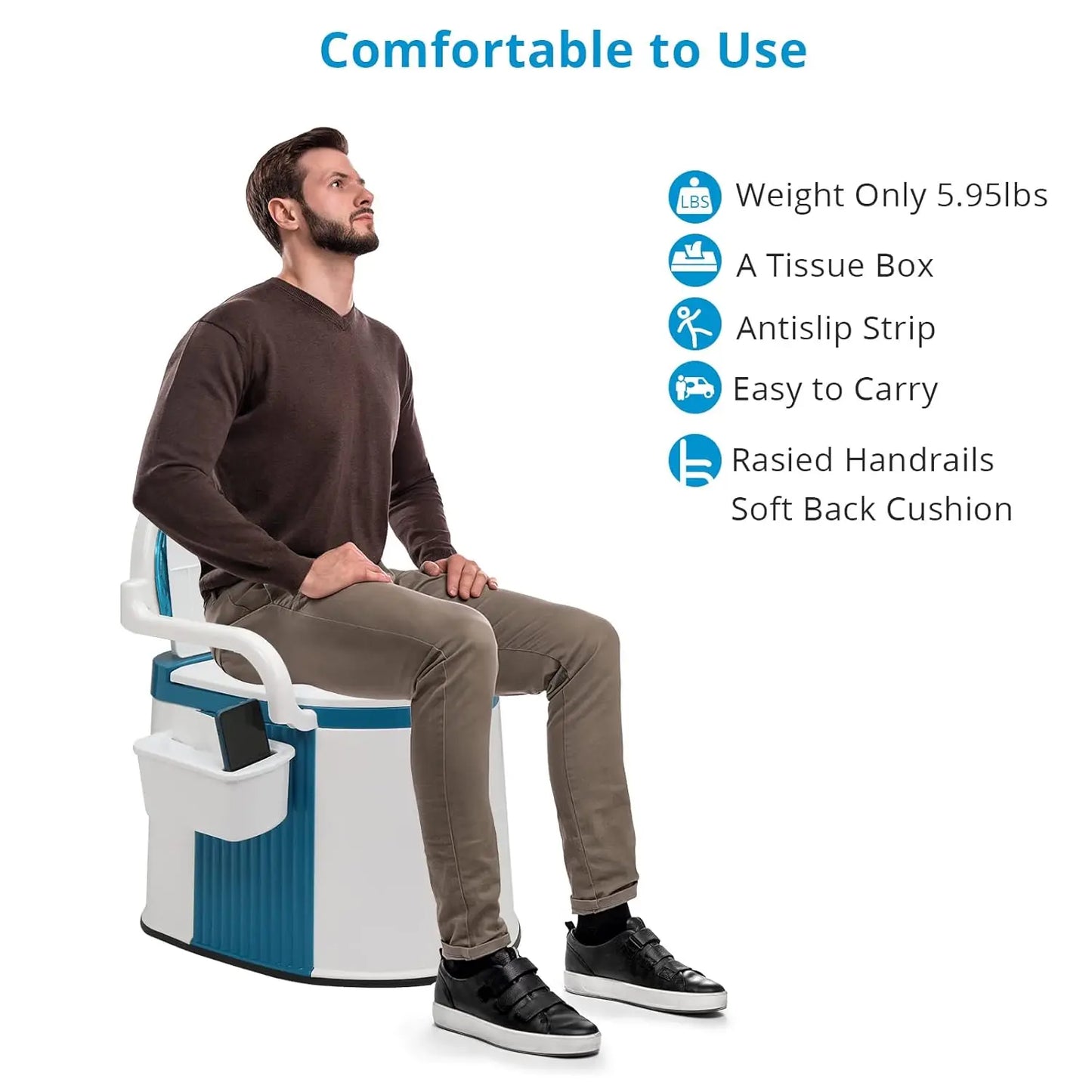 Hign Concerned Toilet With Back And Handrail Camping Commode