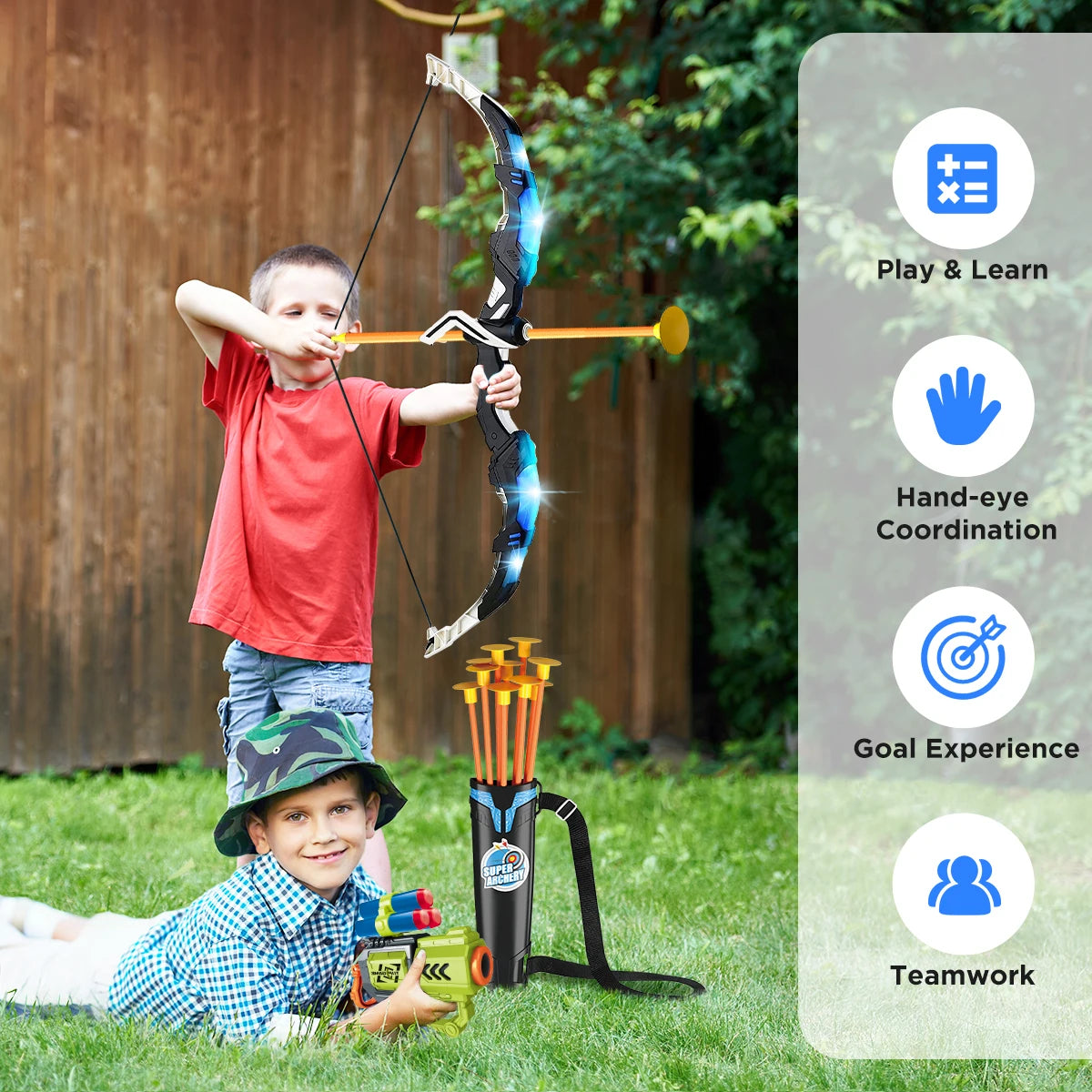 VATOS Archery Toy Set Bow Arrow LED Light Up Target Indoor