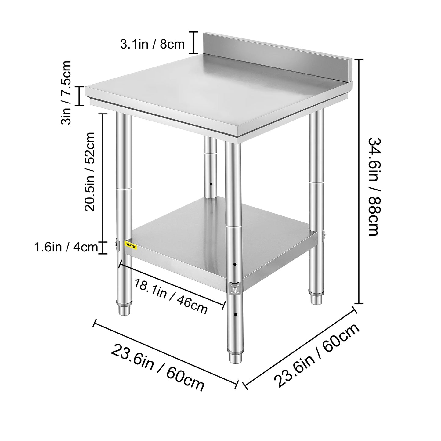 Stainless Steel Commercial Work Table With Undershelf 330LBS