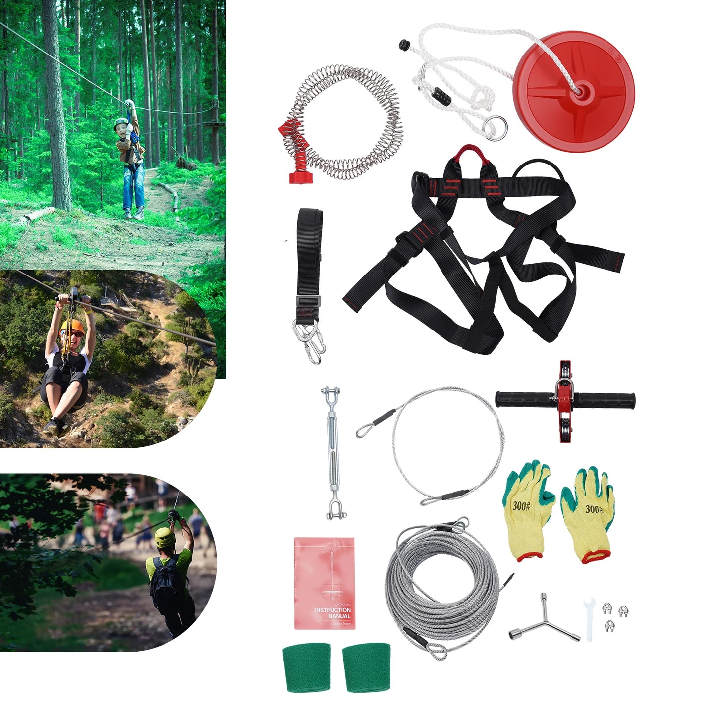 Electric Zipline Kit With Harness And Trolley For Backyards