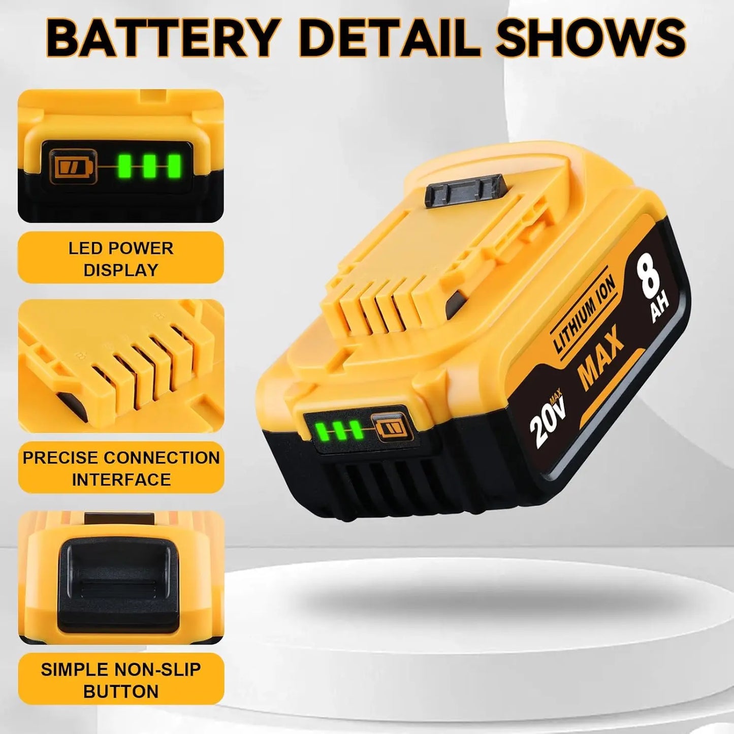 VANON 8.0Ah 20V DCB205 Battery For DeWalt Tools Lithium Ion