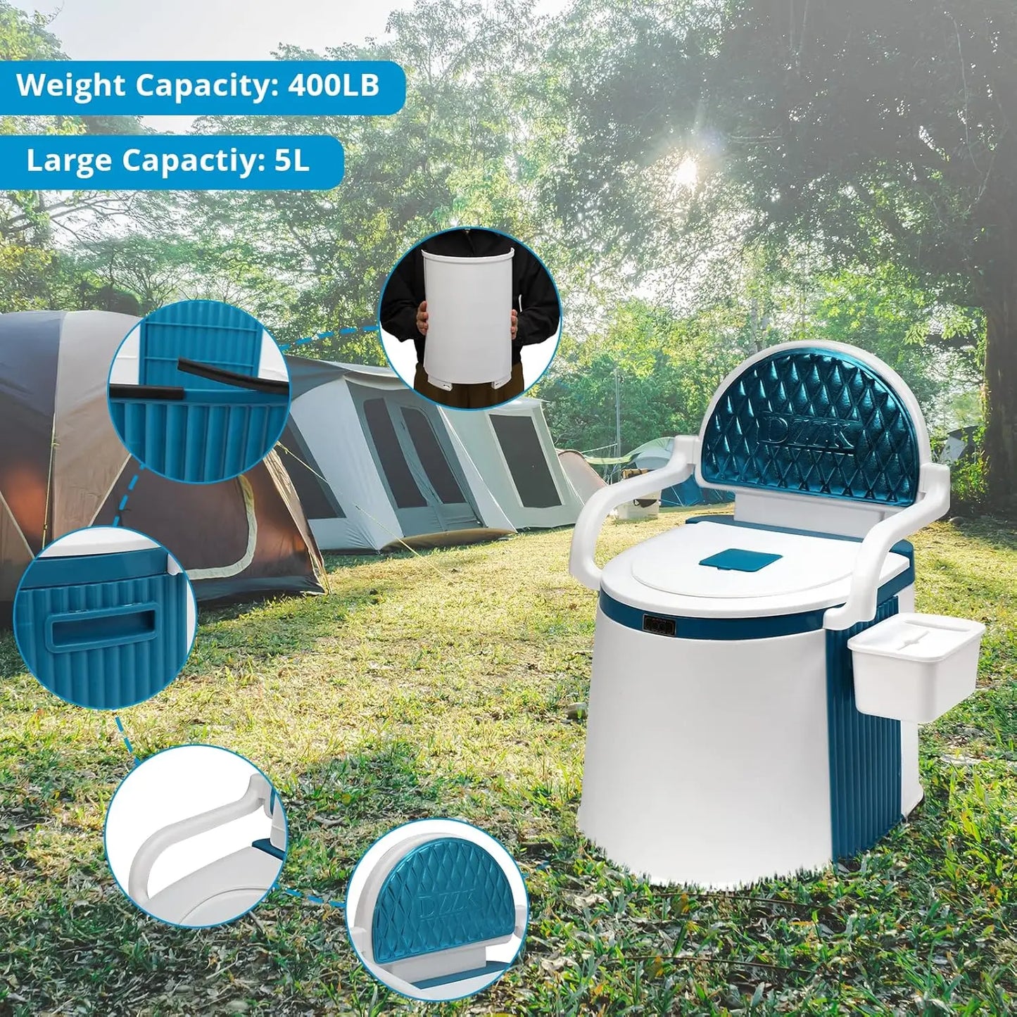 Hign Concerned Toilet With Back And Handrail Camping Commode