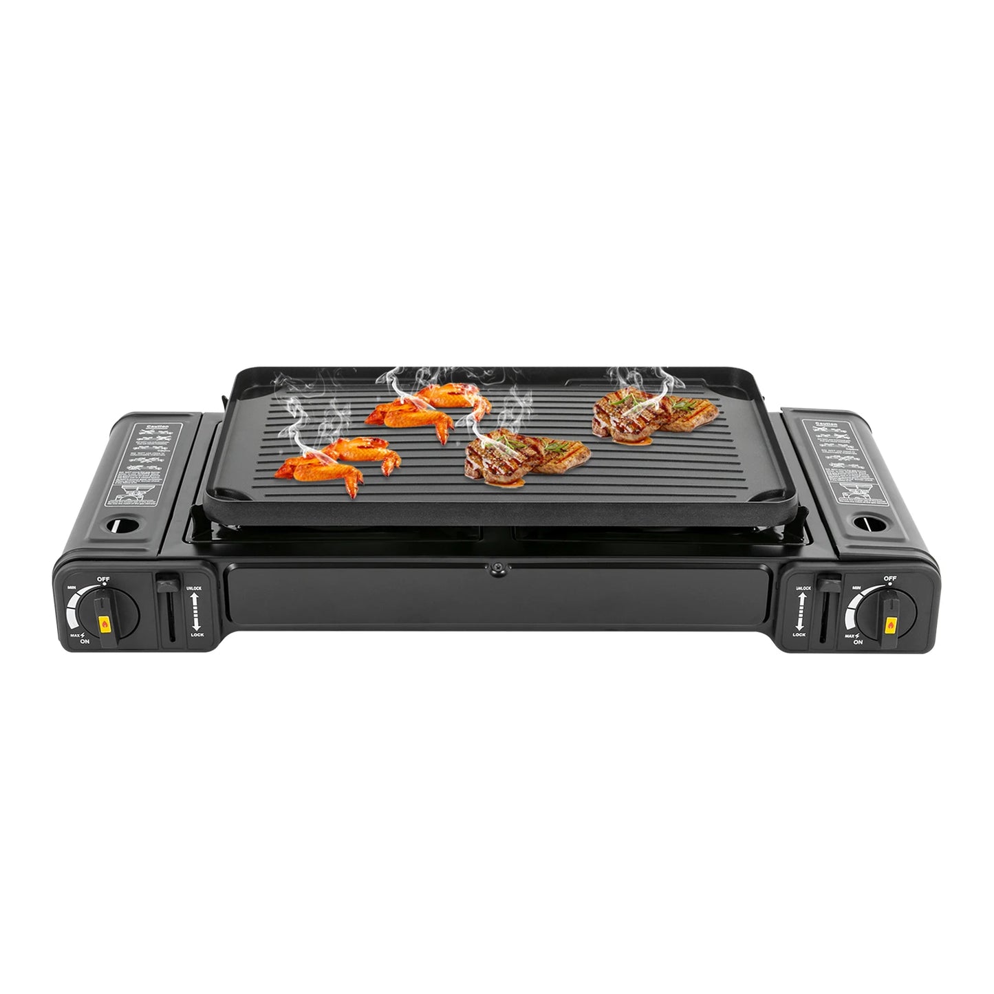 Portable Double Head Gas Stove With Baking Tray Outdoor