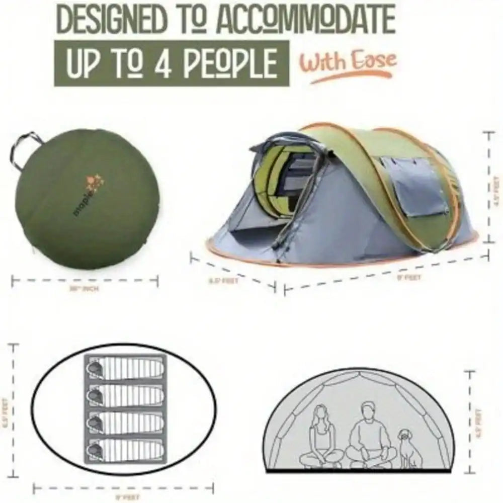 Building Quick Pop Up Camping Tent Two Doors UPF50 Plus