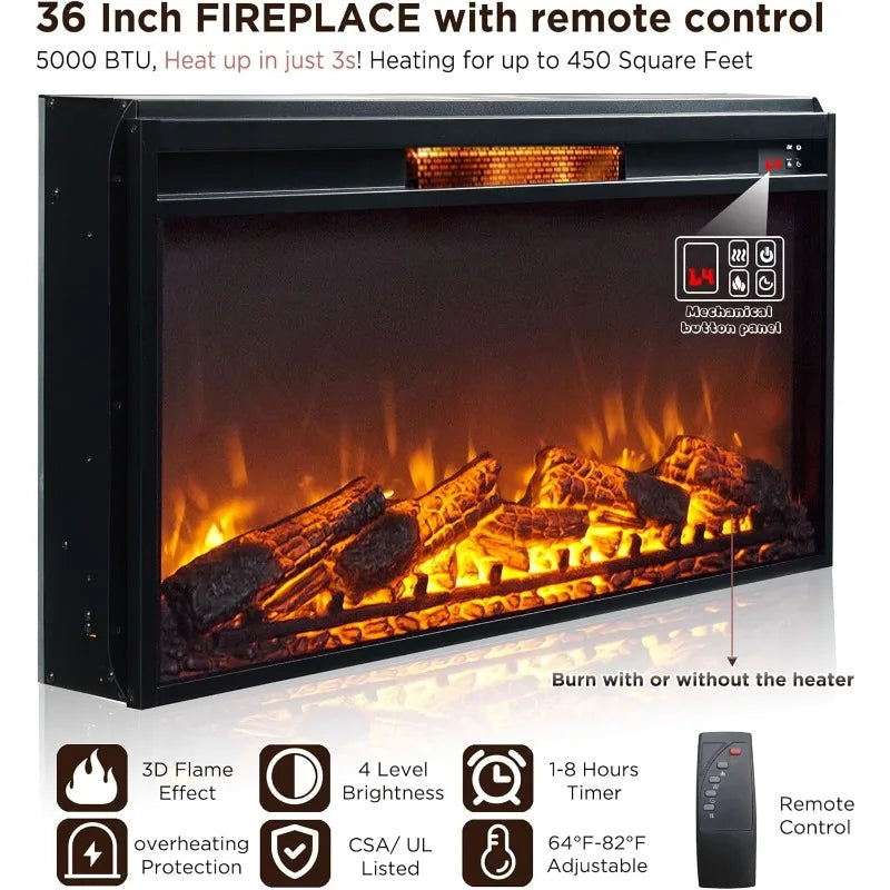 Fireplace TV Stand With Electric Fireplace And Farmhouse Storage Cabinets