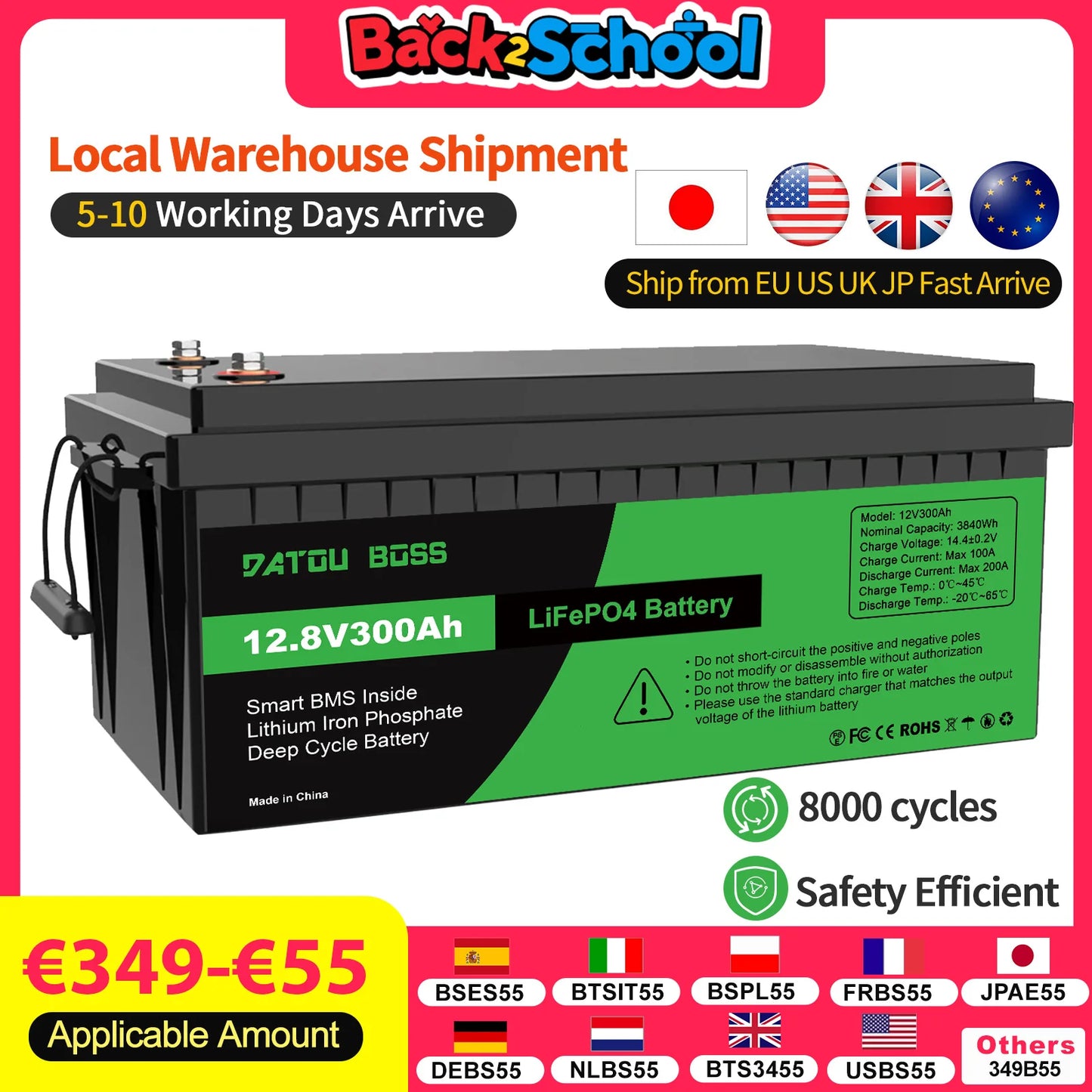 DATOUBOSS 12V 100Ah LiFePO4 Battery With 100A BMS High Cycle